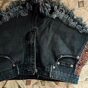 black jean shorts tribal print